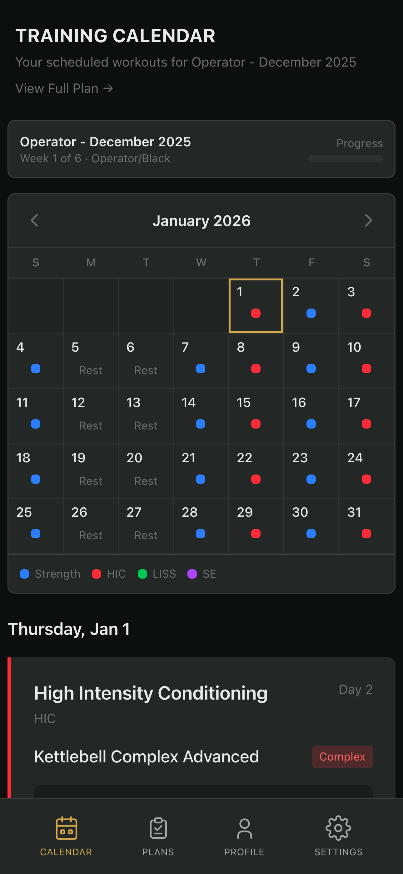 Tactical Training Calendar View