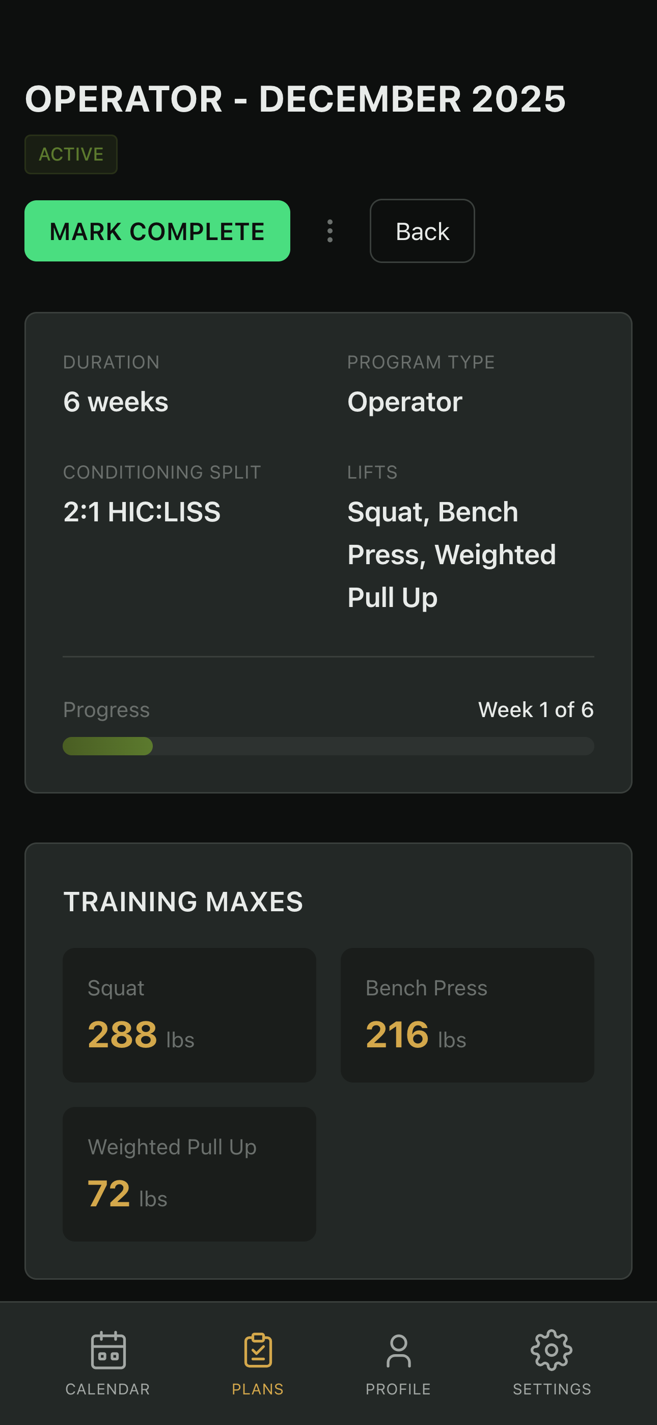 Exercise Plan Detail View